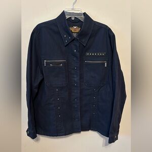 Vintage Harley-Davidson Women's Black Denim Jacket studded‎ Size 1W